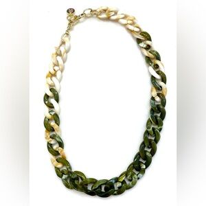 Olive & Cream Resin Link Necklace with Gold-Tone Accents
